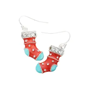 3D Enamel Christmas Socks Dangle Earrings