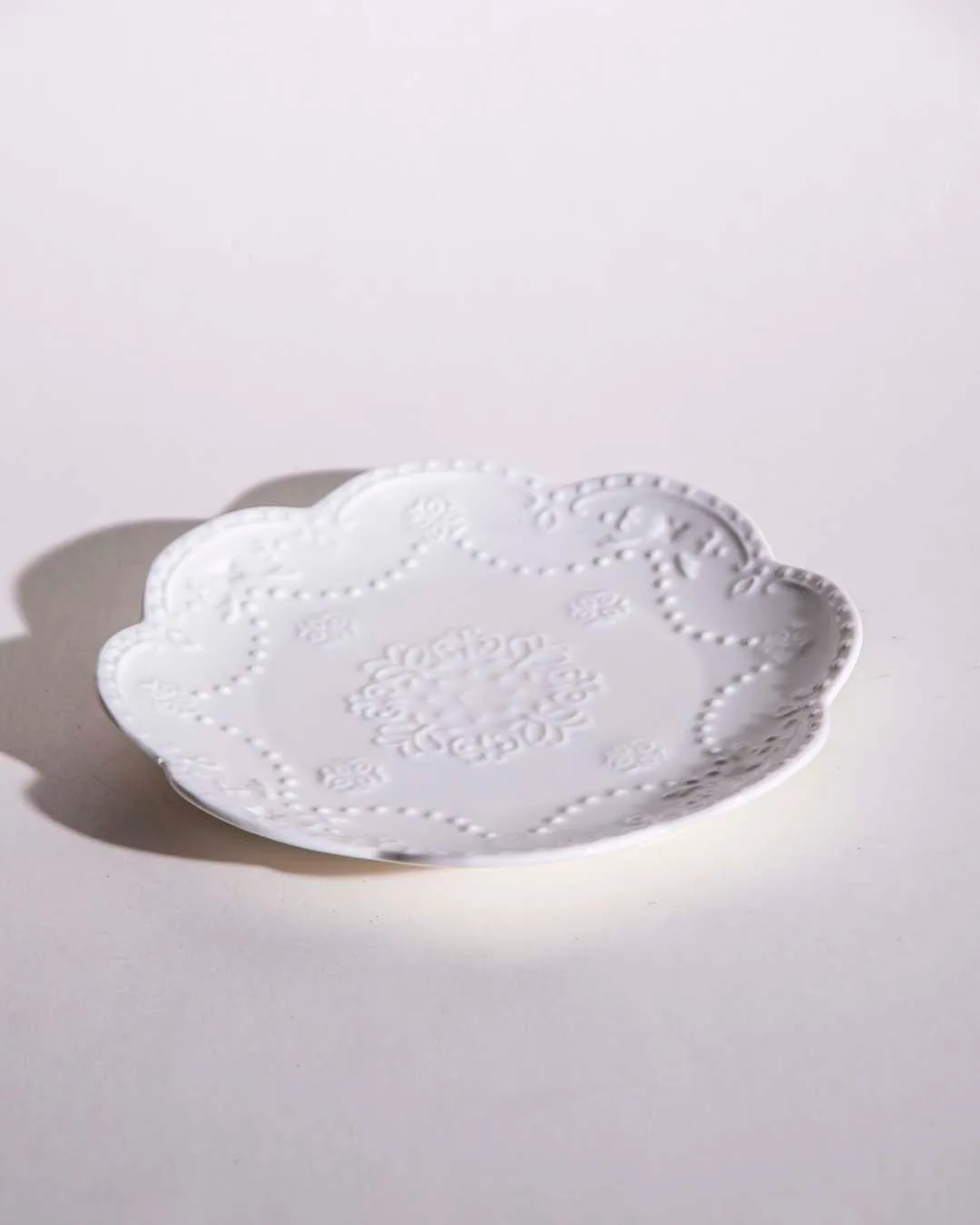 All White Embossed Quarter Plate