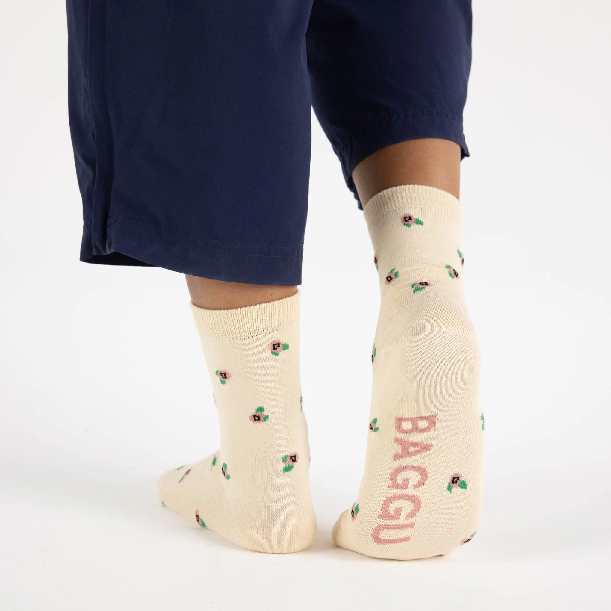 Baggu Crew Socks - Cream Rosette