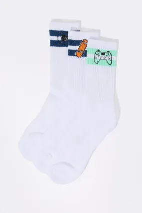 Boys Gamer Striped Crew Socks (3 Pack)