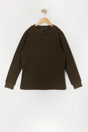 Boys Thermal Knit Henley Long Sleeve Top