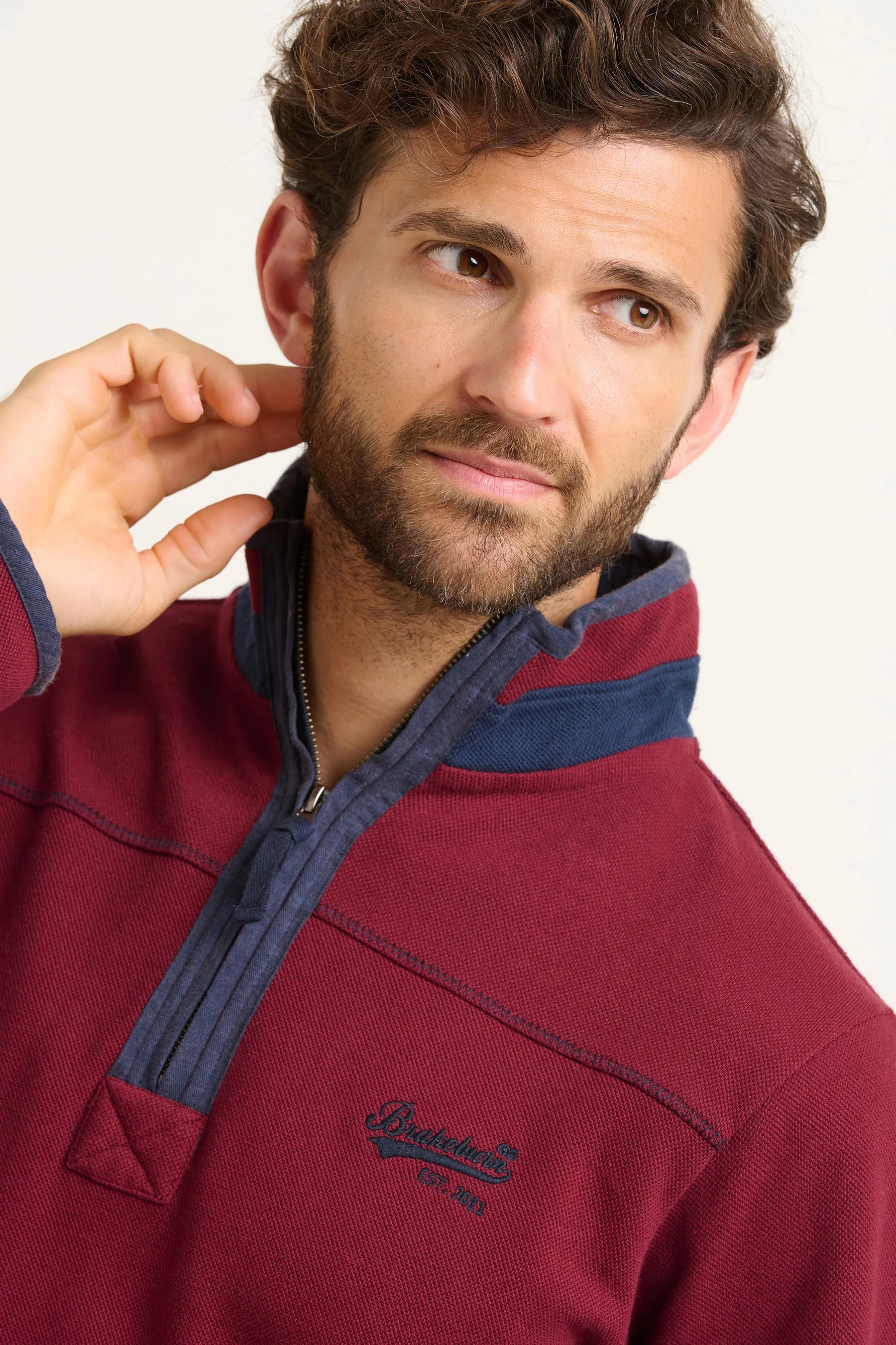 Burgundy Pique Quarter Zip Sweatshirt