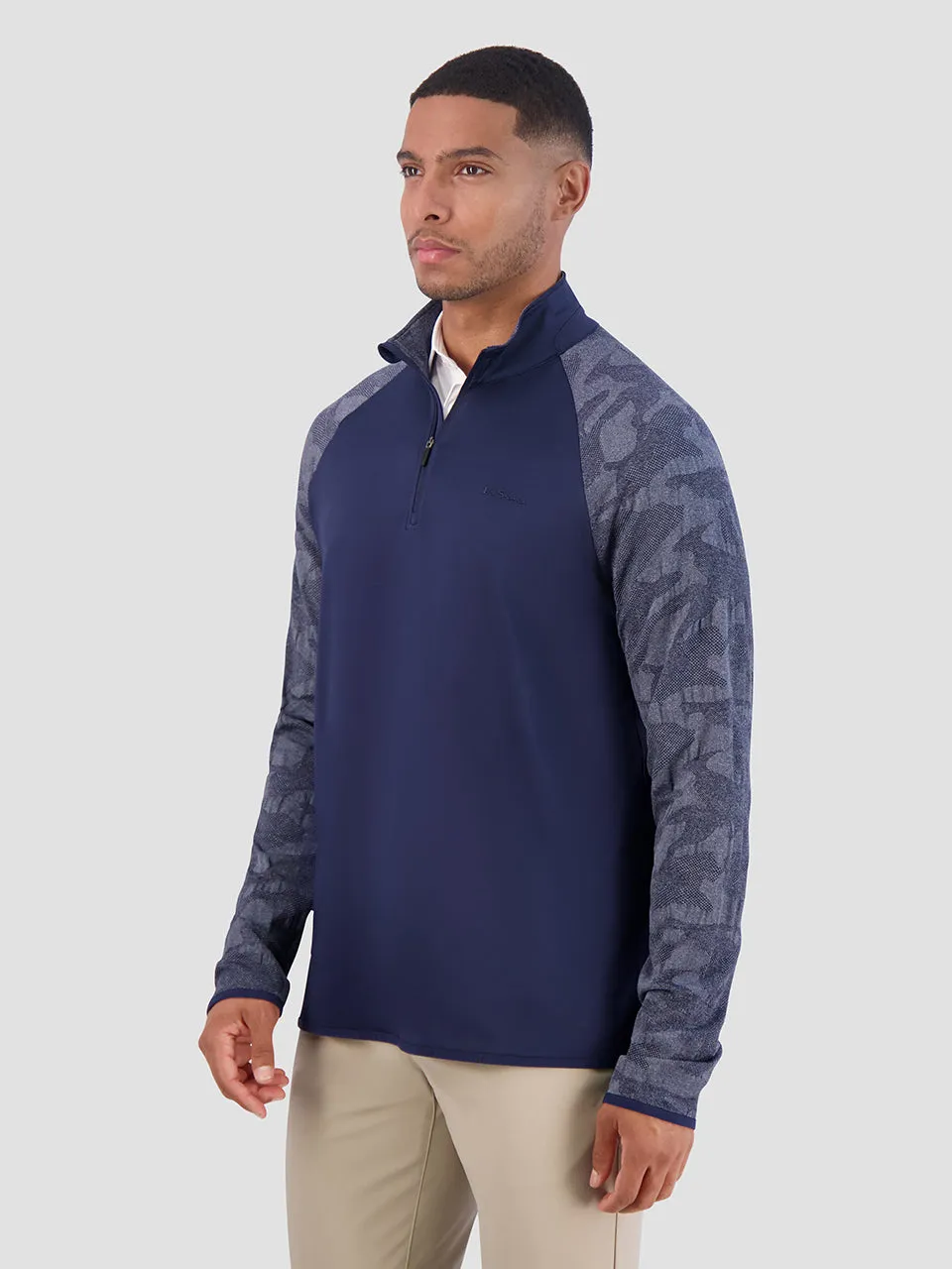 Camo Jacquard Sleeve Quarter Zip - Navy