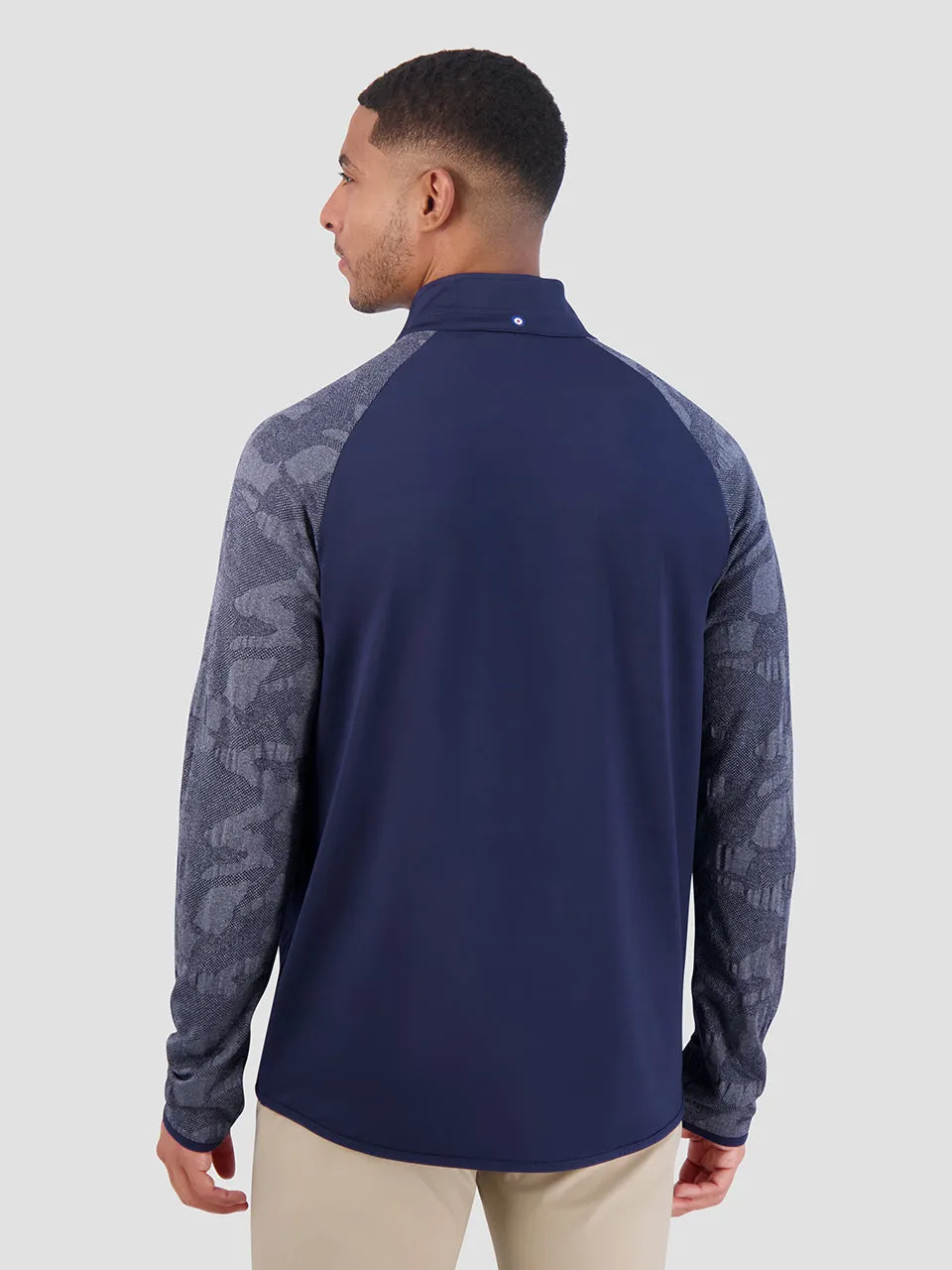 Camo Jacquard Sleeve Quarter Zip - Navy