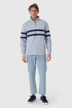 Collegiate Stripe Quarter Zip Grey Marle