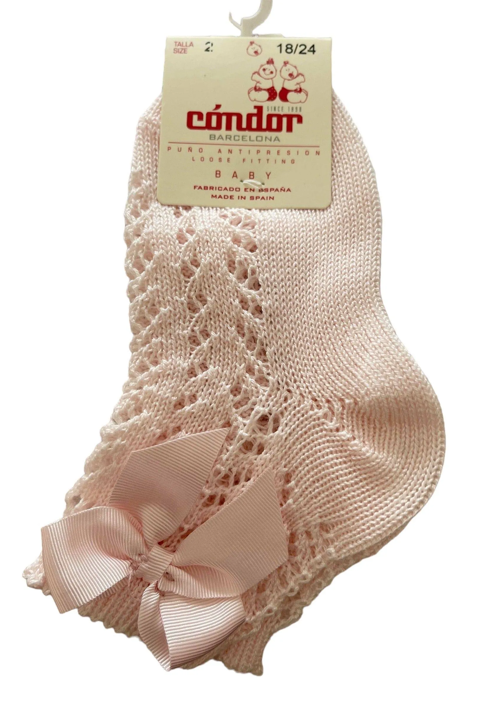 Condor - Baby Girl's Spanish Open Knit Ankle Socks Pink & Cream