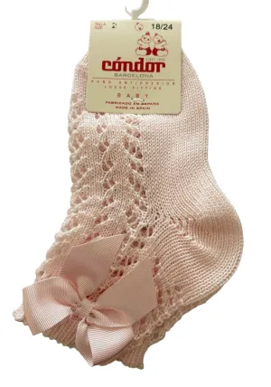 Condor - Baby Girl's Spanish Open Knit Ankle Socks Pink & Cream