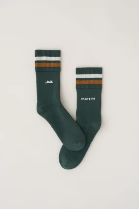 Crew Socks in Racing Green/Alabaster Ochre Stripe