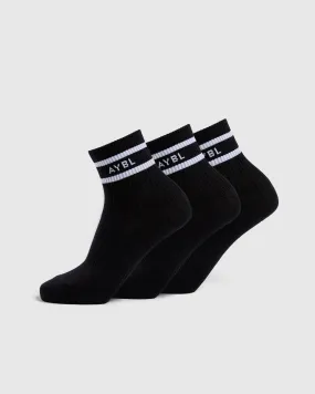 Everyday Double Stripe Crew Socks (3 Pack) - Black