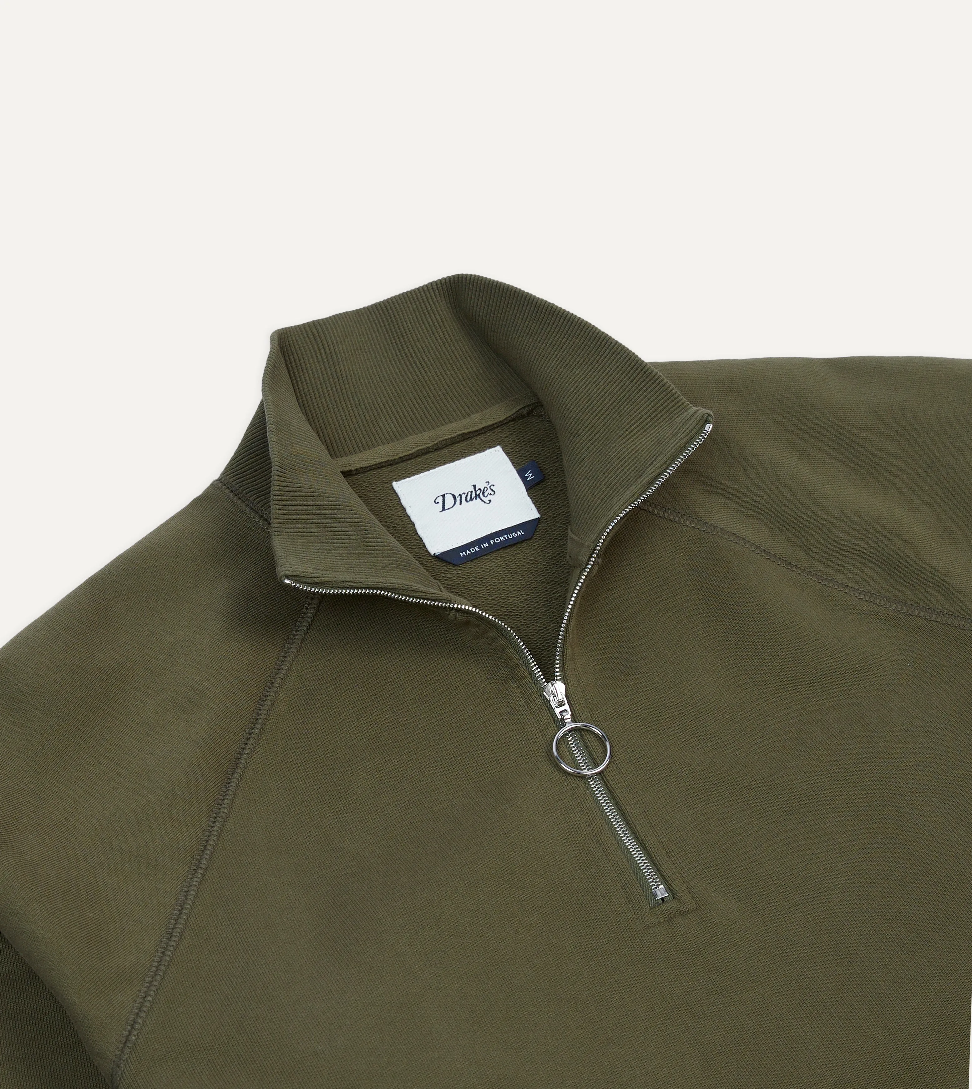 Khaki Green Cotton Quarter Zip Sweatshirt