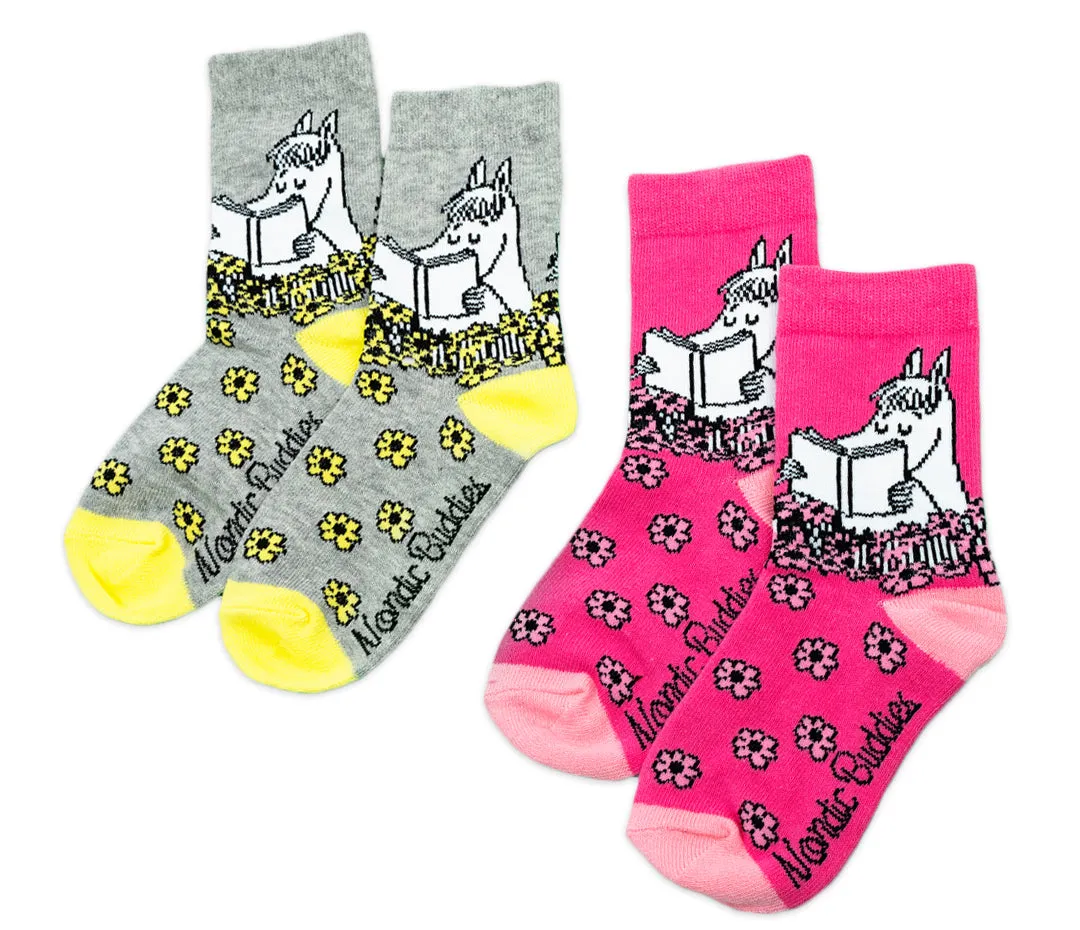 Kids Double Pack Snorkmaiden Socks - Grey/Pink