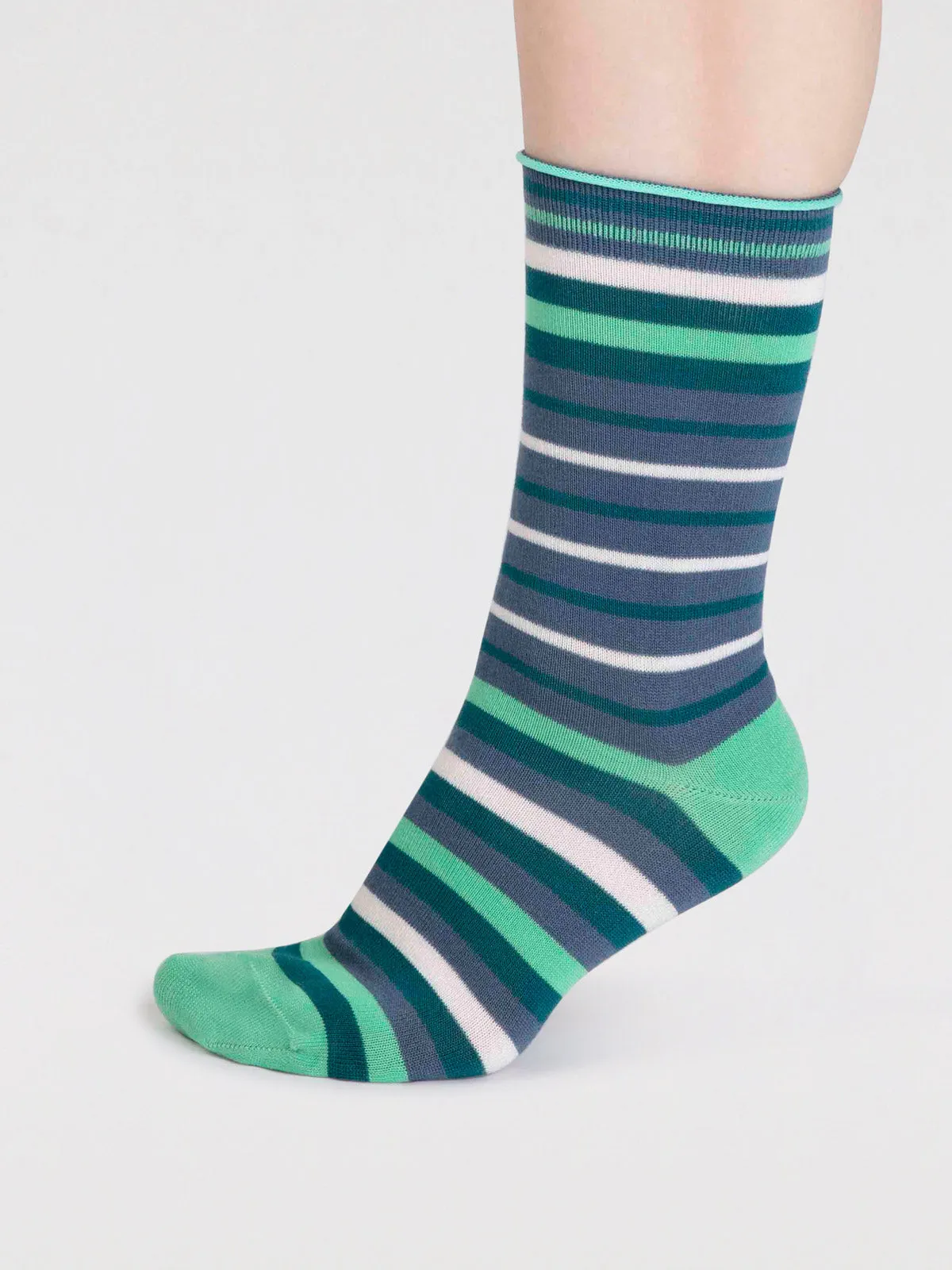 Lucia Bamboo Stripe Socks - Misty Blue all