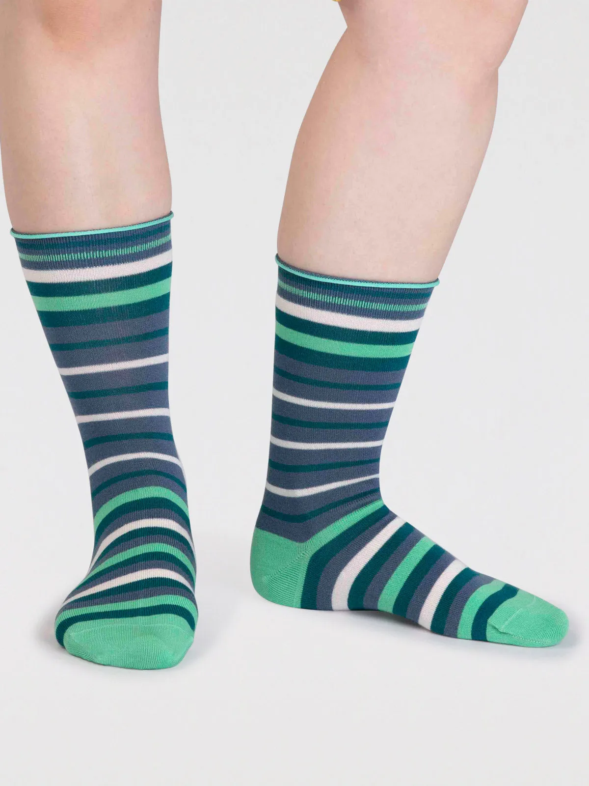 Lucia Bamboo Stripe Socks - Misty Blue all