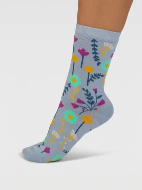 Mapel Floral Bamboo Socks - Chambray Blue