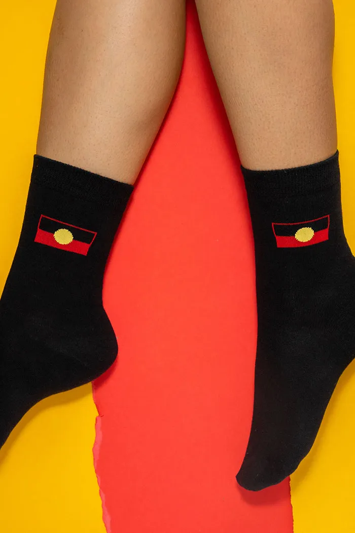 "Raise The Flag" Aboriginal Flag (Small) Black Crew Socks