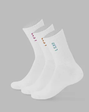 Signal 3 Pack Crew Socks - White-Turq-Tang-Pink